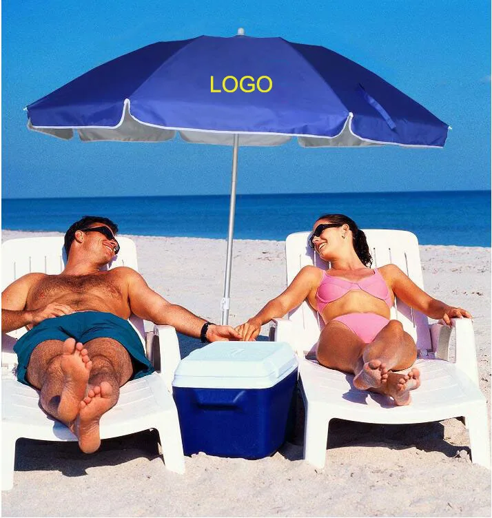 Sombrilla de playa con paneles sublimados a todo color y logotipo