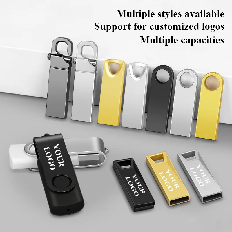 Memoria USB giratoria de metal con logotipo grabado a láser