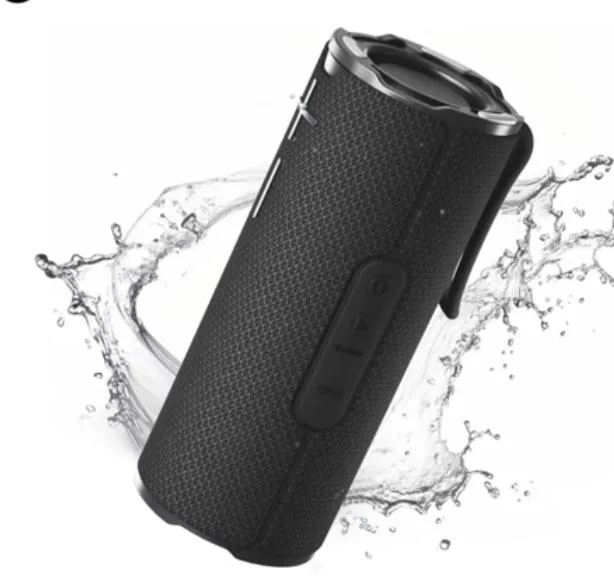 Parlante Bluetooth portátil compacto con correa y logotipo impreso