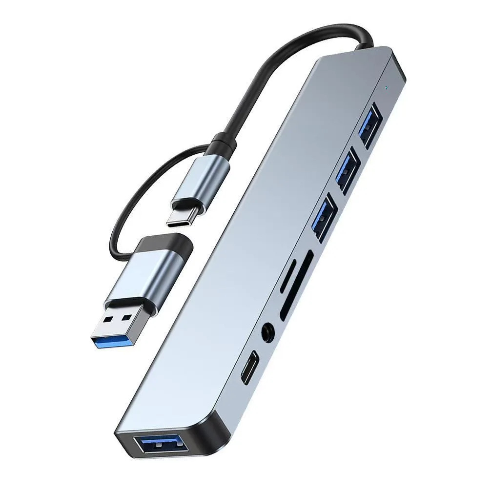 Hub USB-C de aluminio con HDMI, puertos USB y logotipo grabado a láser