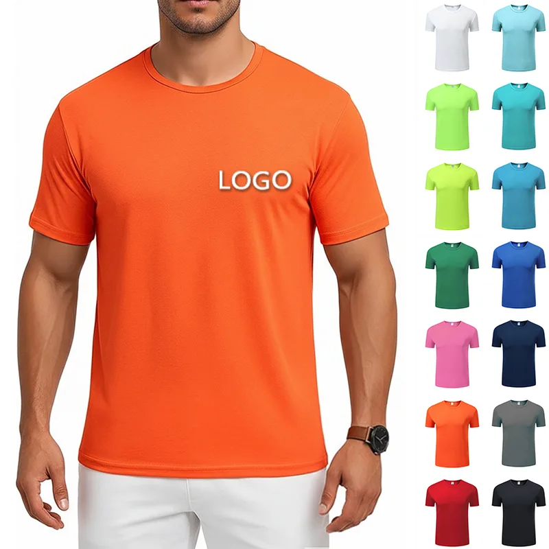 Camiseta de algodón de cuello redondo con logotipo serigrafiado en el pecho