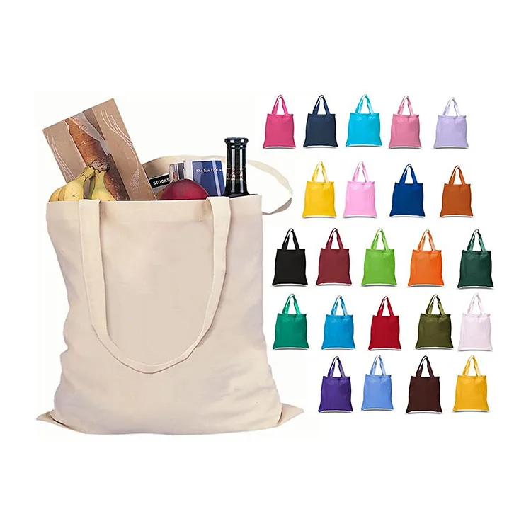 Bolsa de algodón natural con asas largas y logotipo serigrafiado