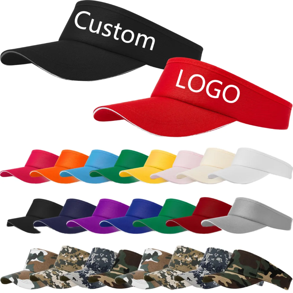 Visera deportiva ajustable con logotipo bordado al frente