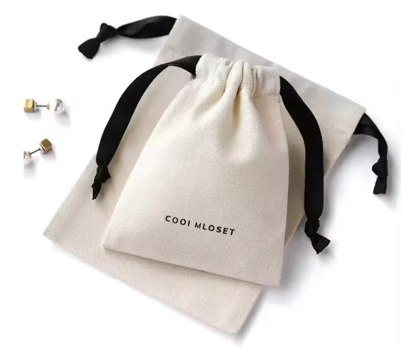 Bolsa mini de algodón con cordón y logotipo serigrafiado para detalles