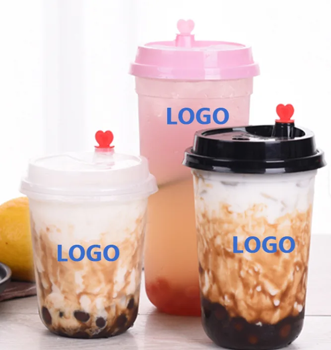 Vaso plástico transparente en forma de U con tapa y logotipo impreso para bebidas frías