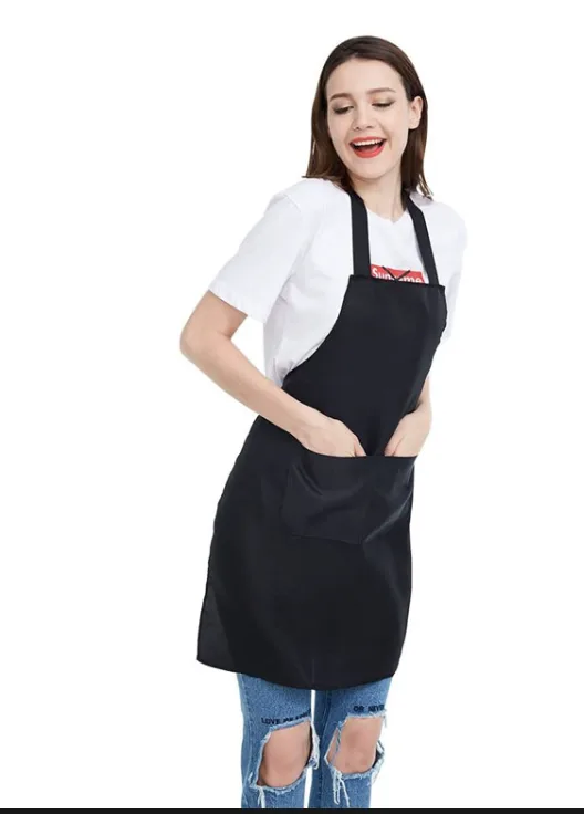 Delantal unisex con peto y dos bolsillos con logotipo bordado para cafeterías