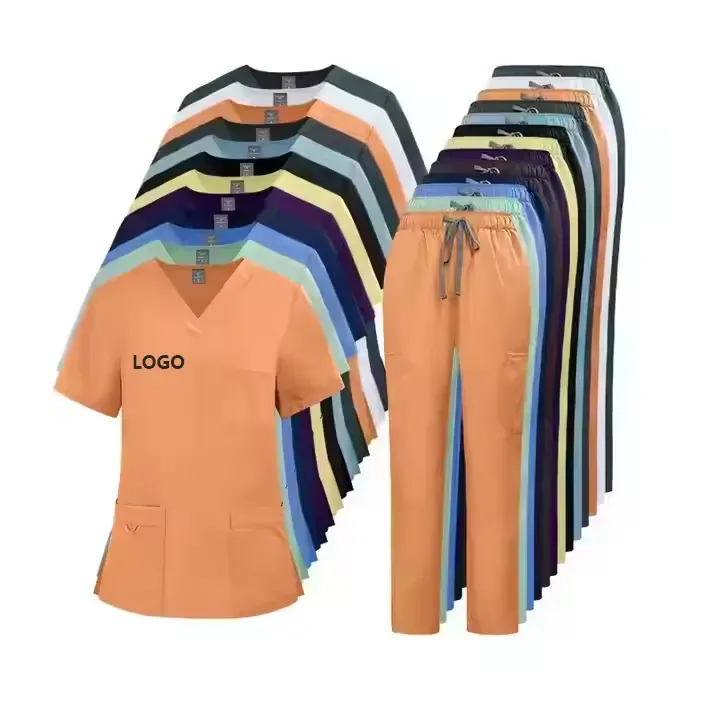 Uniforme médico de filipina y pantalón con logotipo bordado en el pecho