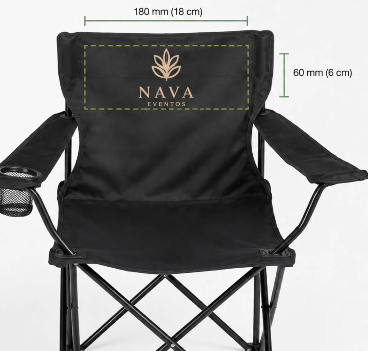Silla de camping plegable con portavasos y logotipo bordado en el respaldo